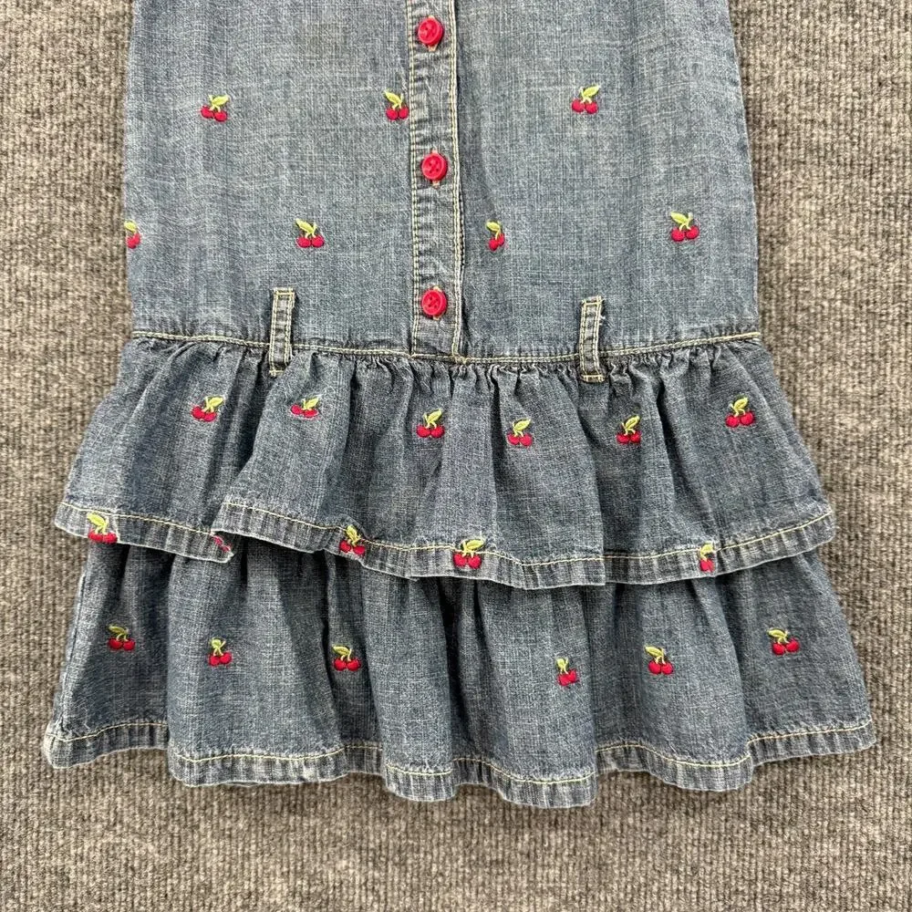 Gymboree Girls Denim Cherry Embroidered Tiered Ruffle Dress Sz 5 Drop Waist 2011
